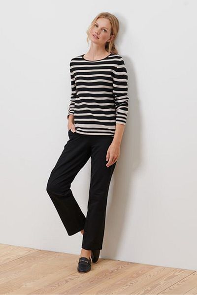 Tchibo Women Round Neck Stripe Sweatshirt, Black