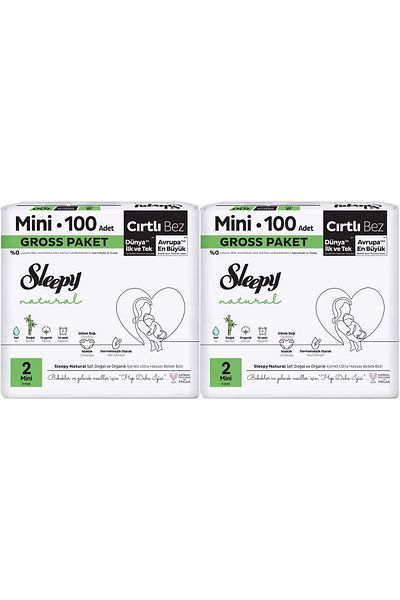 Sleepy Natural Size Baby Diapers - 200 Pieces Mini, 3-6kg Super Economic Gross Pk