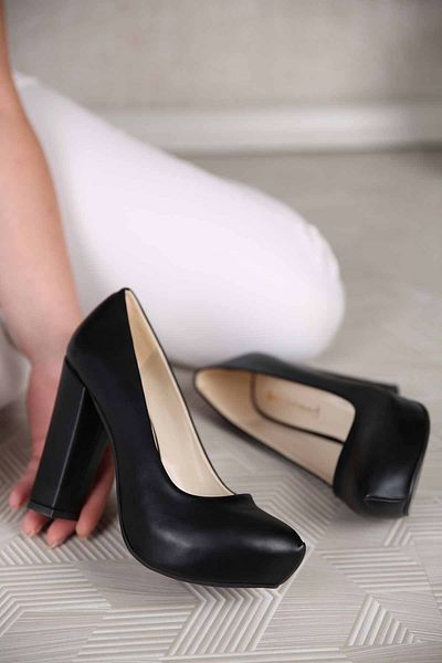 Ccway Women's Platform Heeled Shoes Black Skin