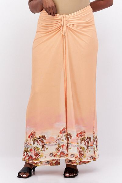 Royalty By Maluma Women Regular Fit Floral Print Wide Leg Pant, Pale Orange