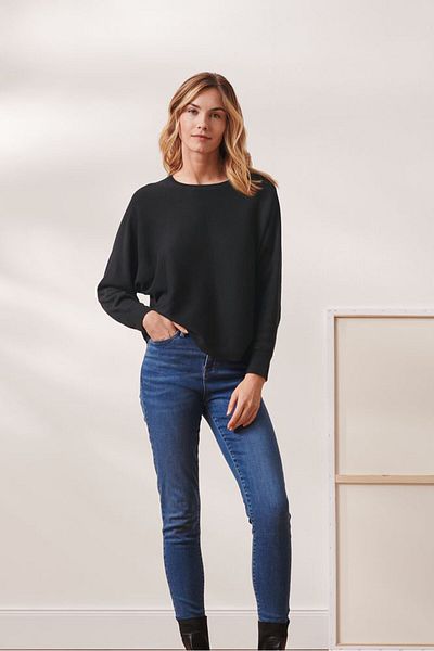 Tchibo Women Crew Neck Knitted Long Sleeves Sweatshirt , Black