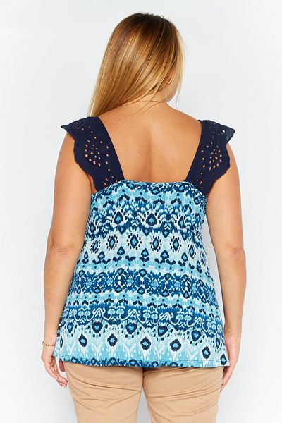 Willow Drive Women Square Neck Sleeveless Aztec Print Top, Navy Combo