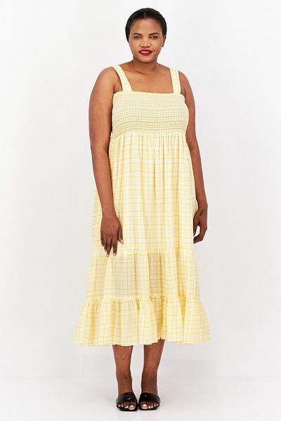 Tommy Hilfiger Women Checkered Midi Dress, Yellow