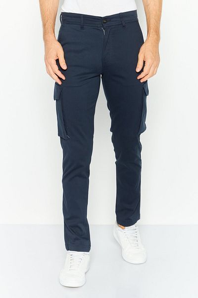 Threadbare Men Stretch Fit Solid Cargo Pants, Navy Blue