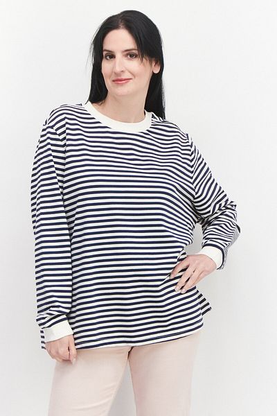 Tchibo Women Crew Neck Long Sleeve Stripe Sweatshirt, Navy
