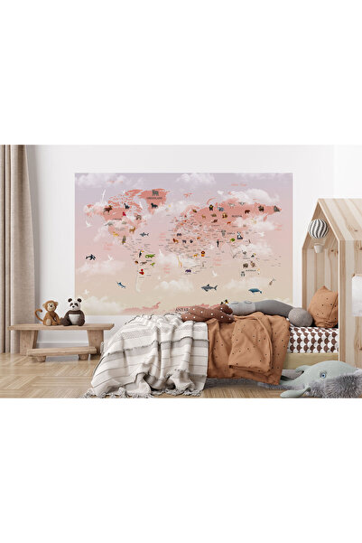 Dropcek eticaret Dünya Haritası Çocuk Ve Bebek Odası Hayvanlar Alemi Duvar Ka...