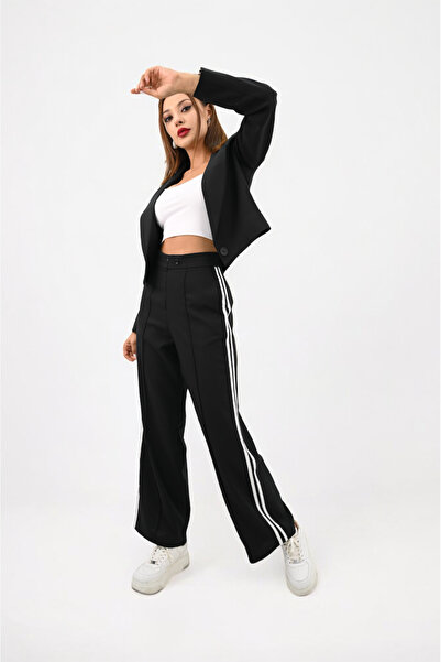 Koza Butik Women's Stripe Detailed Single Button Jacket Set 9006-25