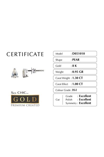 So CHIC... Beyaz Altın Sertifikalı Taşlı Premium Created Damla Tektaş Küpe