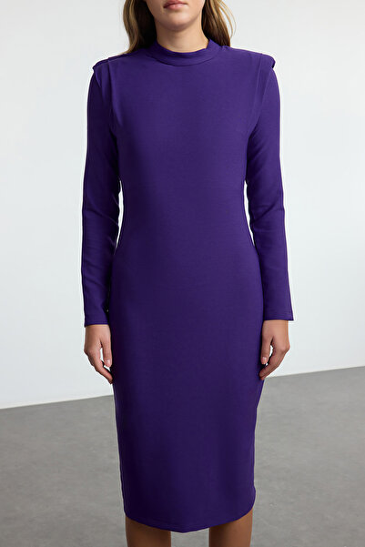 Trendyol Collection Stand Collar Purple Padded Shoulder Detail Midi Dress - Twoaw25el00272