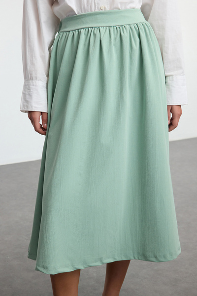 Trendyol Collection Mint Elastic Waist Woven Look Knitted Flared Skirt Twoaw25Et00074