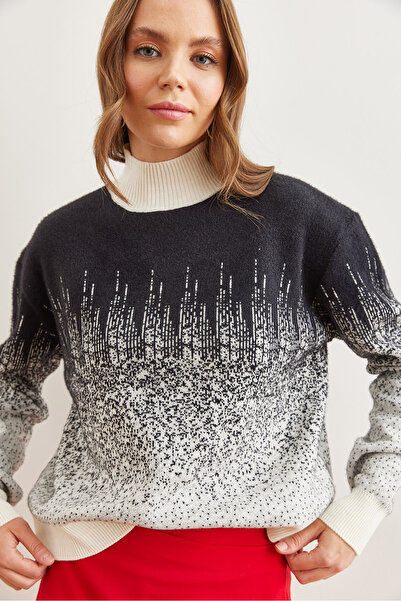 Olalook Pulover de damă cu textura moale albă - pe jumătate cu gât țesut KZK- 19000833