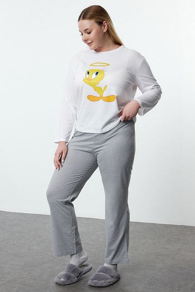 Trendyol Curve Gray Tweety Licensed Knitted Pajamas Set Tbbaw25Ai00060
