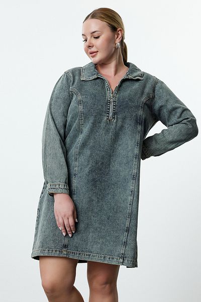 Trendyol Curve Μπλε Rigid Τζιν Φόρεμα Plus Size