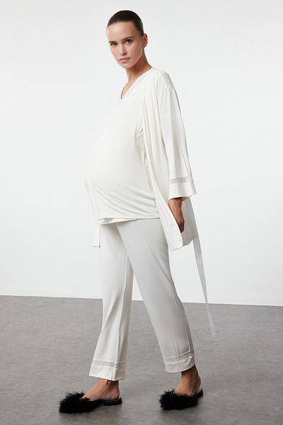 Trendyol Collection Ecru Knitted Dressing Gowns-Pyjamas Set for Pregnant and Maternity 3 Pieces - Tbbaw25Ai00072