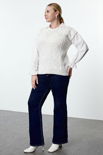 Trendyol Curve Shirt Collar Braided Knitwear Sweater - Tbbaw25an00048