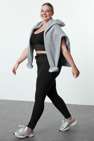 Trendyol Curve Scuba Fabric fekete teljes hosszúságú szálcsiszolt sportleggings - Tbbaw25bv00000