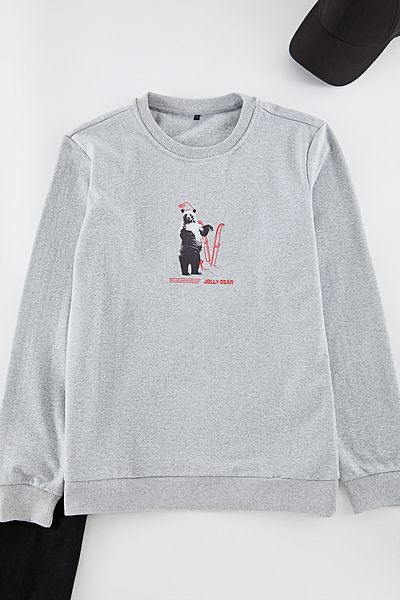 Edit by Trendyol Φούτερ με στάμπα Unisex Grey Crew Neck - Κανονική εφαρμογή, Keep Warm TEDAW25SW00041