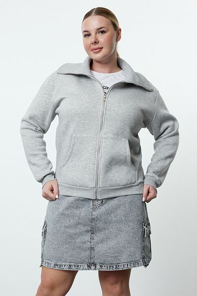 Trendyol Curve Gray Regular Fit Sweatshirt - Shoulder Stitching Detail, Zipper and Kangaroo Pocket Tbbaw25ao00010