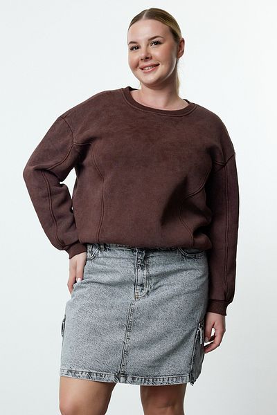 Trendyol Curve Plus Size Washed Fleece Knitted Sweatshirt - Crew Neck Tbbaw25Ao00014