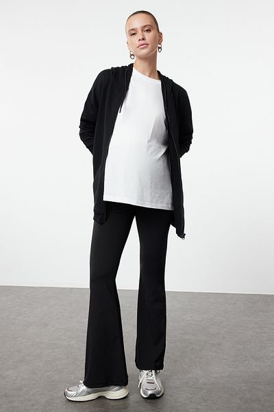 Trendyol Collection Schwarze Umstands-Leggings mit hoher Taille und verstellbarem Bauchpaneel in Übergröße – TBBAW25BV00001