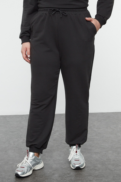 Trendyol Curve Anthracite Polo λαιμόκοψη με ελαστικό πόδι λεπτό πλεκτό σετ φόρμας μεγάλου μεγέθους TBBAW24TS00001