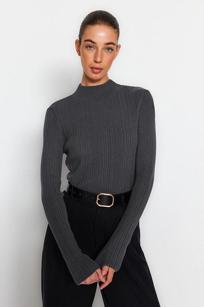Trendyol Collection Stand Collar Anthracite Knitwear Sweater - Twoaw24Kz00329