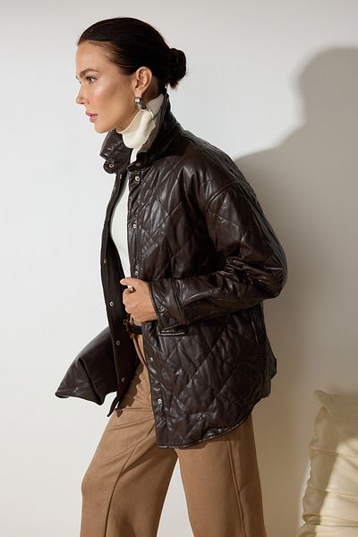 Trendyol Collection Dunkelbrauner, gesteppter Kunstledersack – TWOAW25MO00101