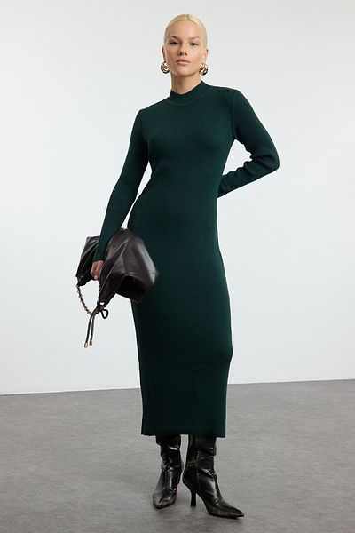 Trendyol Modest Σμαραγδένιο Πράσινο Πλεκτό Φόρεμα με βάση γιακά TCTAW25EB00137