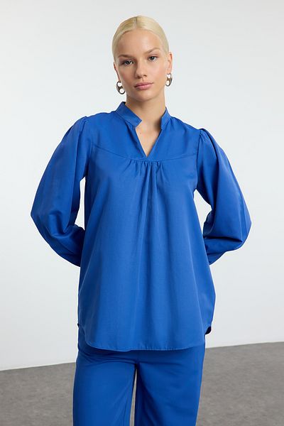 Trendyol Modest Indigo Poplin Belted Bottom-Top Set Tctaw25Us00082