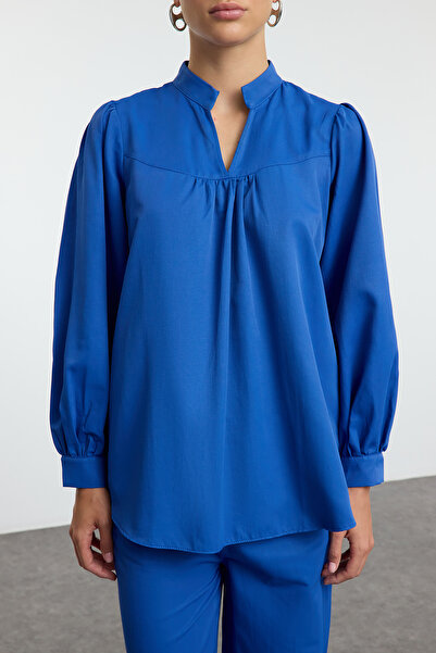 Trendyol Modest Σετ με ζώνη από ποπλίνα Indigo TCTAW25US00082