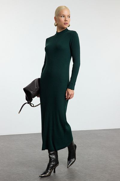 Trendyol Modest Σμαραγδένιο Πράσινο Πλεκτό Φόρεμα με βάση γιακά TCTAW25EB00137