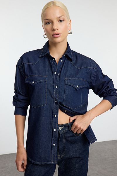 Trendyol Collection Oversize sötétkék farmering - Twoaw25go00091