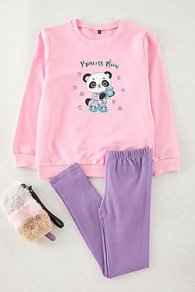 TRENDYOLKIDS 4 részes rózsaszín-menta lány virágos öltöny TKDAW25AU00119