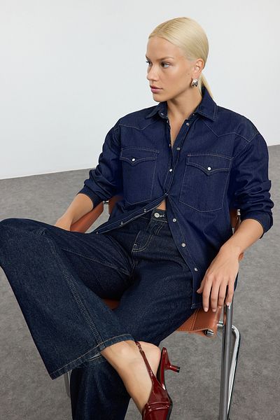 Trendyol Collection Oversize sötétkék farmering - Twoaw25go00091