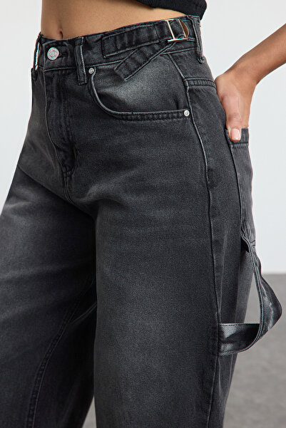 Trendyol Collection Udržitelnější antracitové džíny Bol Cut s vysokým pasem Carpenter Skater TWOAW24JE00308