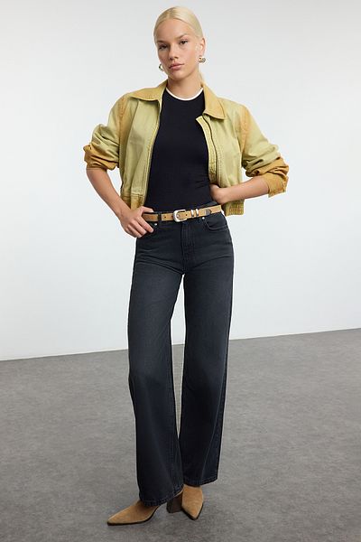 Trendyol Collection High Waist Black Wide Leg Jeans - Twoaw25Je00351