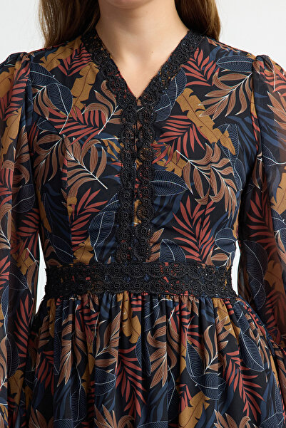 Trendyol Collection Többszínű virágos deréknyílás Mini bélelt szőtt ruha TWOAW25EL00534