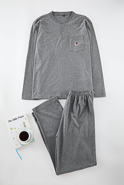 Trendyol Collection Чоловічий в'язаний піжамний комплект у смужку димчастого кольору - TEDAW25PT00005
