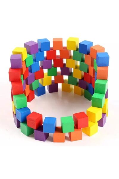 kaan oyuncak Ahşap Küp Bloklar Eğitici Geliştirici 60 Adet Renkli Yapı Blokla...