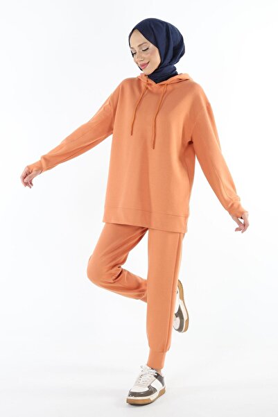 Plistre 2227_Women's Hijab Hooded Sweatshirt & Pants Tracksuit Set with Finger Slits - Comfortable Sportswear