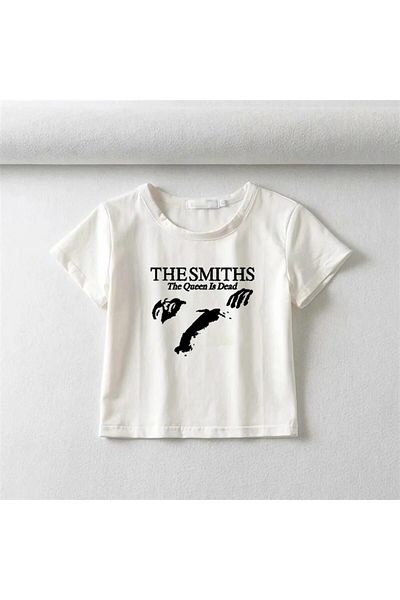 Toum The Smiths Printed White Crop - Enya Jewelry