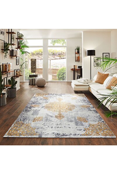 RENKLİBUTİK غطاء سجاد مخملي مزخرف بأنماط حديثة مع إسفنجة مطاطية غير قابلة للانزلاق وقابل للغسل - 12 متر مربع