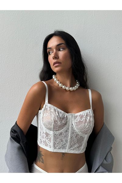 Cansoy Glitter Capless Ecru Bustier Set (692t)