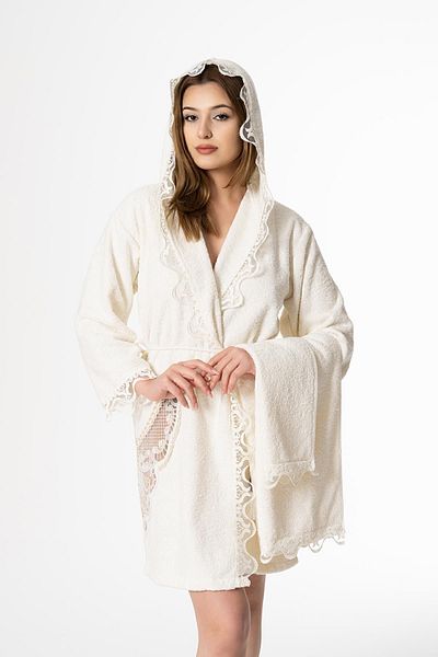 Ender Home Σετ μπουρνούζι νύφης Flora 5 τεμαχίων με δαντέλα