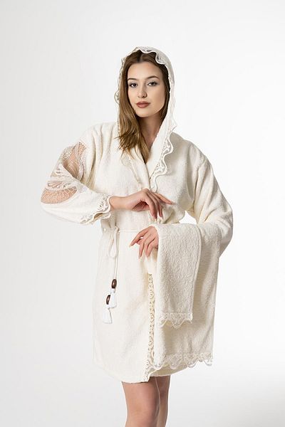 Ender Home Σετ μπουρνούζι Lena Bride 5 τεμαχίων Δαντελένιο Σετ προίκας