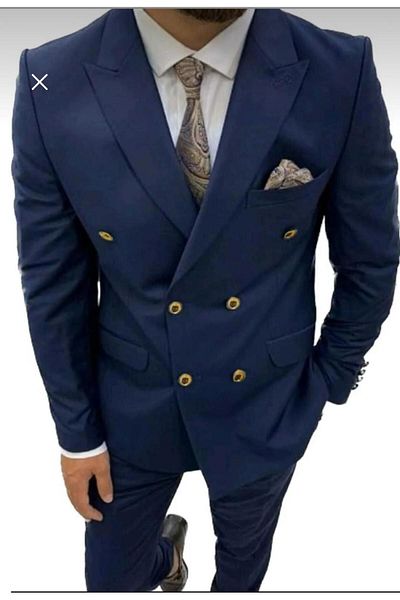 MASSARO Double Breasted Slim Fit Suit Handkerchief Tie & Collar Chain Accessory