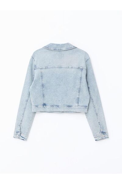 LC Waikiki Gömlek Yaka Crop Kadın Jean Ceket