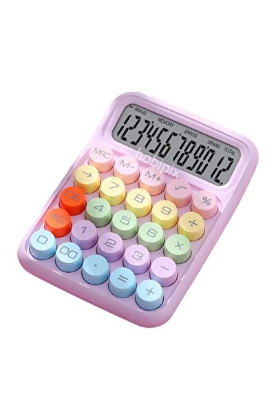 HOBİPİX 12 Haneli LCD Ekran Renkli Yuvarlak Tuşlu Hesap Makinesi
