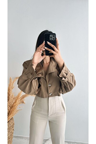 Sedaunlu Yarasa Kol Sütlü Kahve Mini Trenç