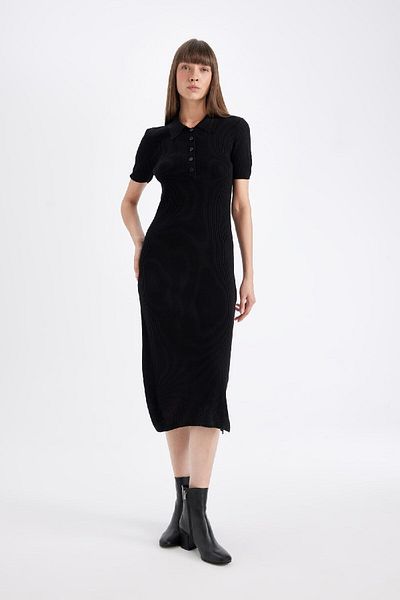 DeFacto Μίντι φόρεμα Bodycon Polo με ριμπ καμιζόλα με μισό μανίκι C2882AX24AU